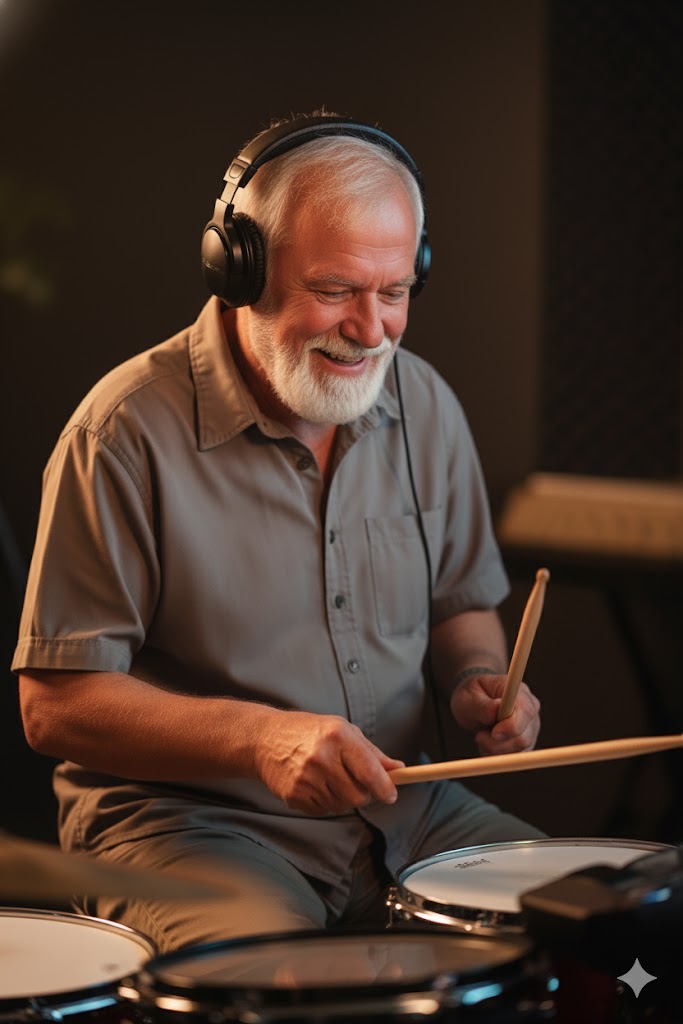 Ilustração de um homem mais velho tocando bateria